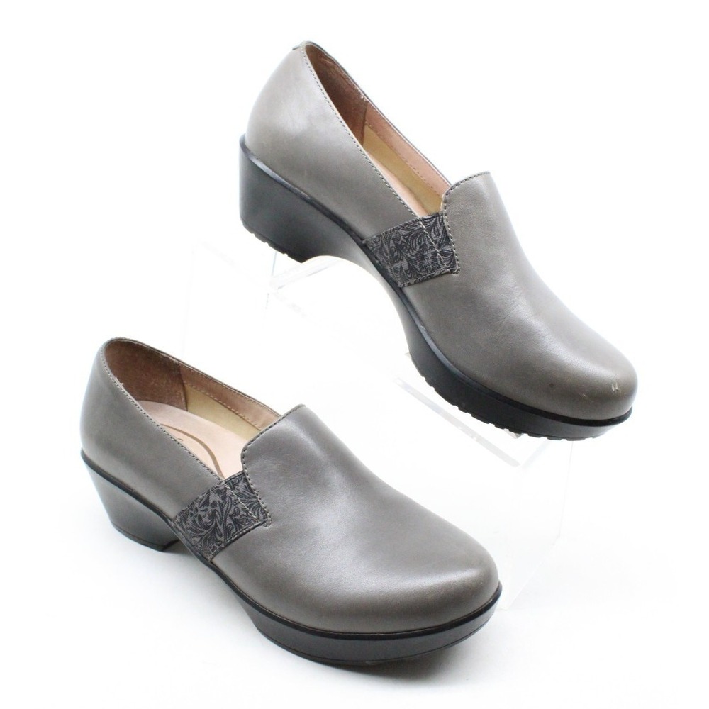 Dansko Jessica Gray Leather Clogs Women's 40 US 9.5-10 Slip On Comfort Shoes